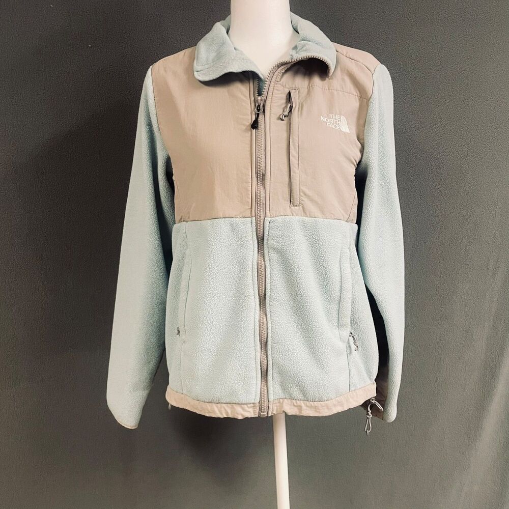 North Face Women's Medium Jacket Blue Beige Full Zip Pockets Outerwear Hiking
